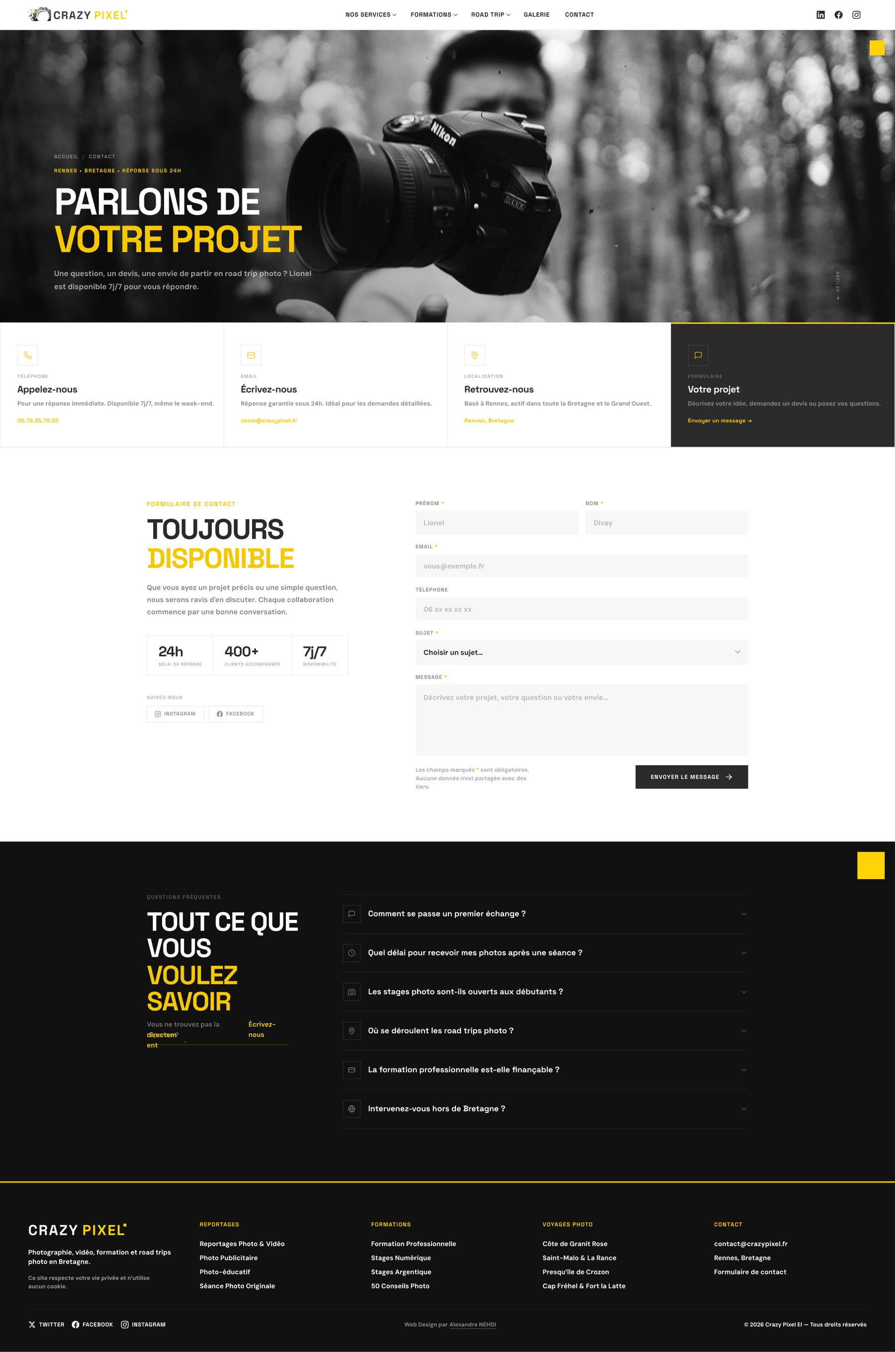 Page Contact : coordonnées, formulaire de contact et FAQ